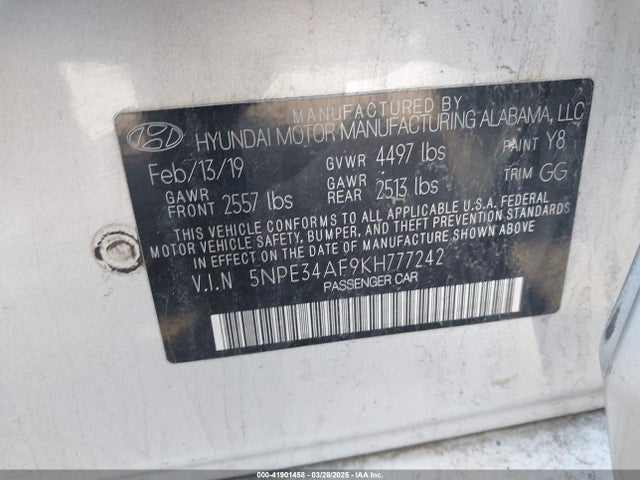 5NPE34AF9KH777242 Hyundai SONATA SEL