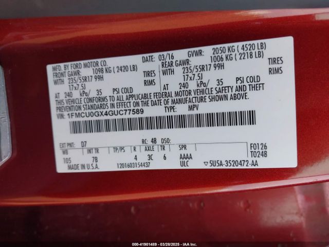 1FMCU0GX4GUC77589 Ford ESCAPE SE