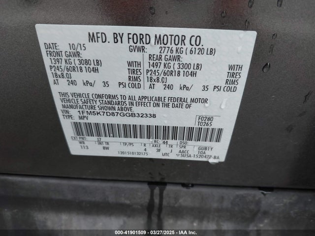 1FM5K7D87GGB32338 Ford EXPLORER XLT