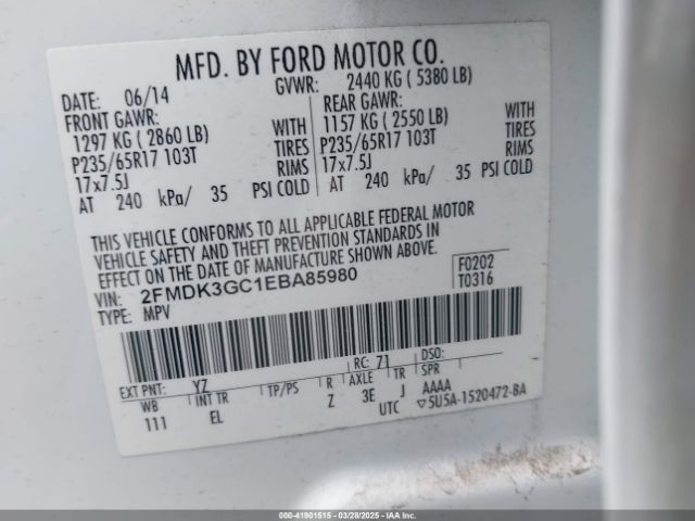 2FMDK3GC1EBA85980 Ford EDGE SE