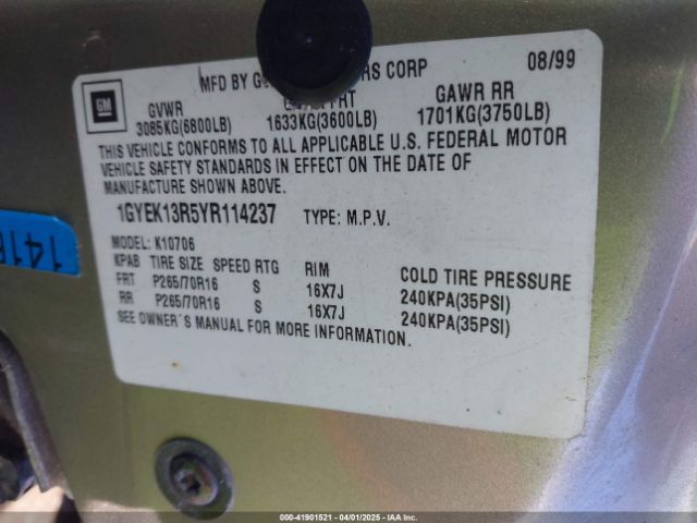 2000 CADILLAC ESCALADE 1GYEK13R5YR114237 Photo 8