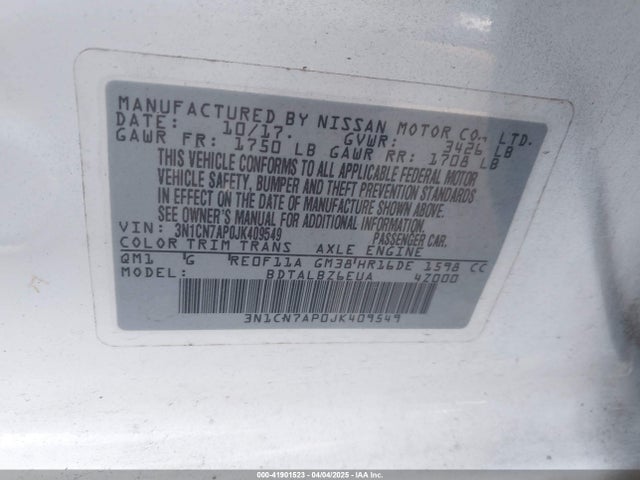 3N1CN7AP0JK409549 Nissan Versa 1.6 Sv