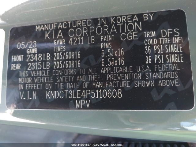 KNDCT3LE4P5110608 KIA NIRO SX