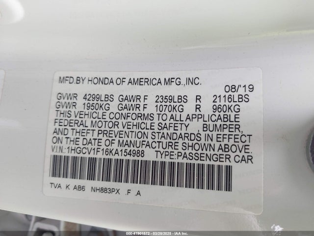 1HGCV1F16KA154988 Honda ACCORD LX