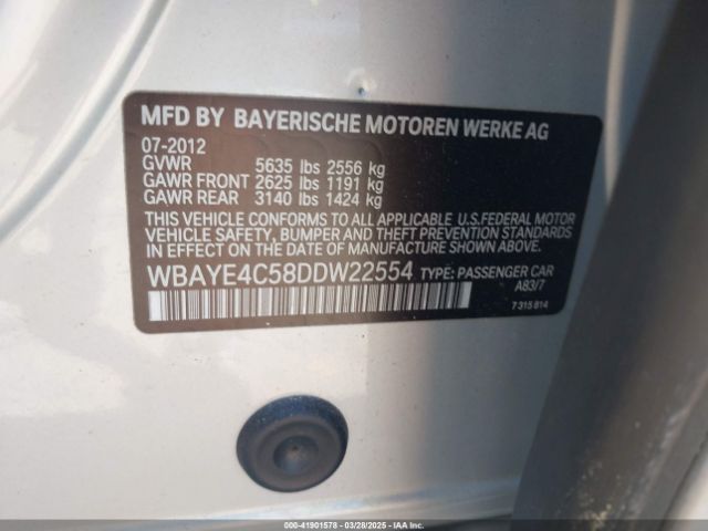 2013 BMW 740LI WBAYE4C58DDW22554 Photo 8