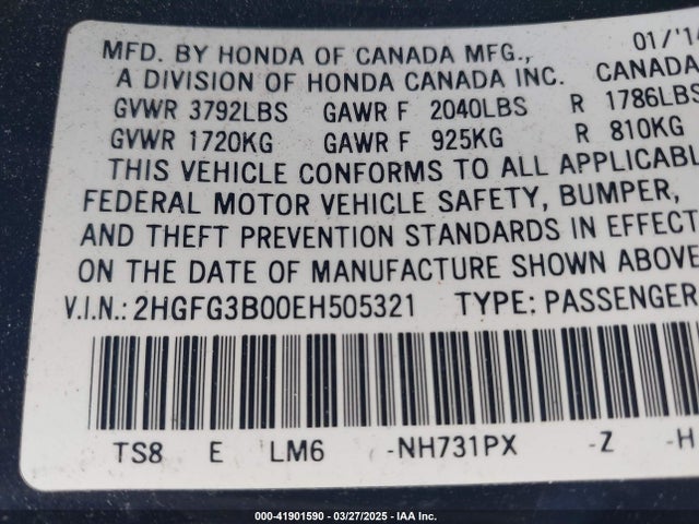 2HGFG3B00EH505321 Honda Civic Ex-l