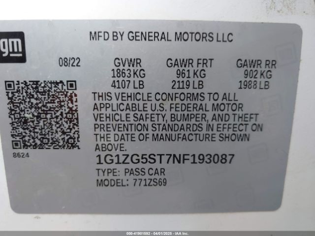 2022 CHEVROLET MALIBU 1G1ZG5ST7NF193087 Photo 8