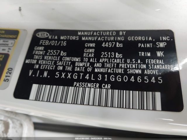 5XXGT4L31GG046545 KIA Optima Lx