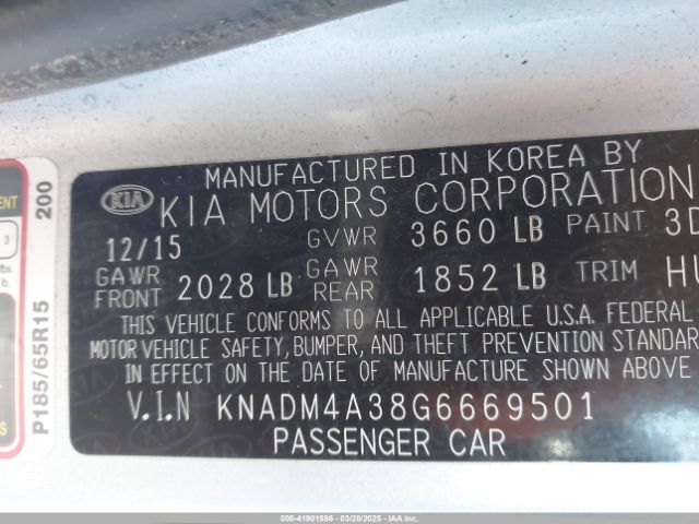 KNADM4A38G6669501 KIA RIO LX