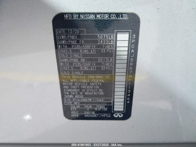 3PCAJ5BB7MF113464 Infiniti Qx50 Luxe Awd