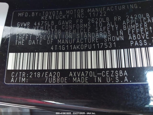 4T1G11AK0PU117531 Toyota CAMRY SE