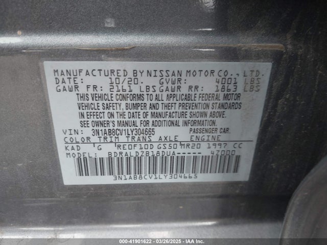 3N1AB8CV1LY304665 Nissan Sentra Sv Xtronic Cvt