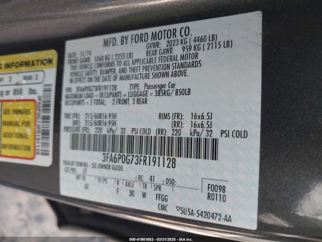 3FA6P0G73FR191128 Ford FUSION S