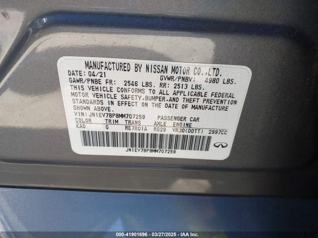 JN1EV7BP8MM707259 Infiniti 3.0l t