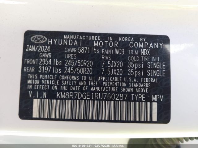 KM8R7DGE1RU760287 Hyundai Palisade Calligraphy