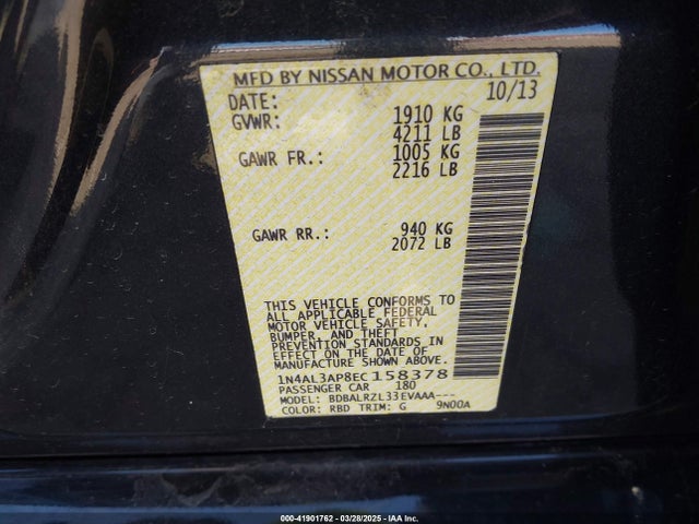 Nissan Altima 2.5 S 2014 1N4AL3AP8EC158378 Image 9