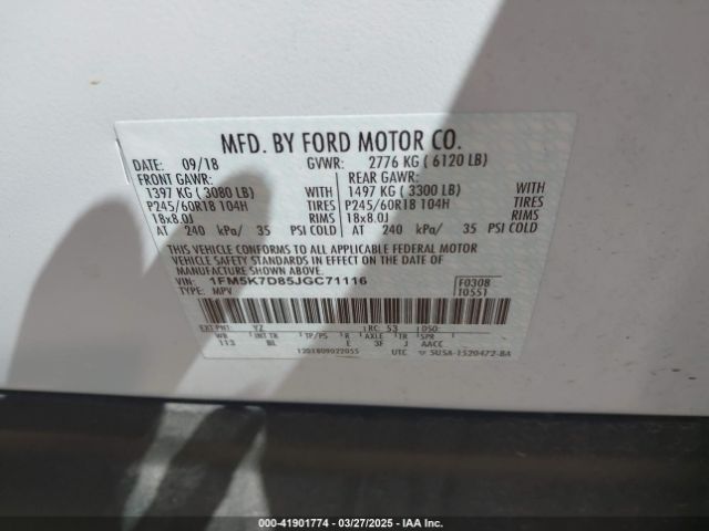 1FM5K7D85JGC71116 Ford EXPLORER XLT