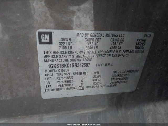 1GKS1BKC1GR342687 GMC YUKON SLT