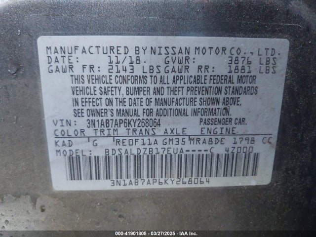 3N1AB7AP6KY268064 Nissan SENTRA SV