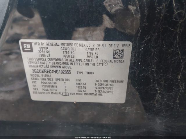 3GCUKREC4HG192355 Chevrolet Silverado 1500 2lt