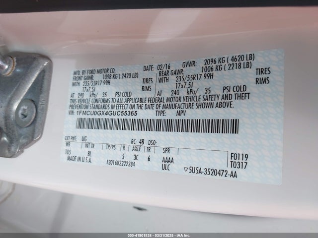 1FMCU0GX4GUC55365 Ford ESCAPE SE