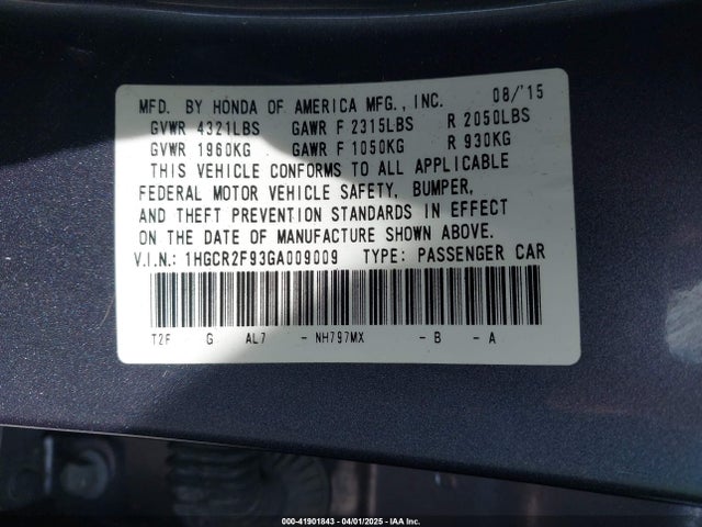 1HGCR2F93GA009009 Honda Accord Ex-l