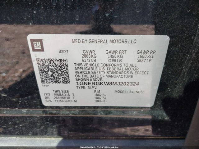 1GNERGKW8MJ202324 Chevrolet Traverse Fwd Lt Cloth