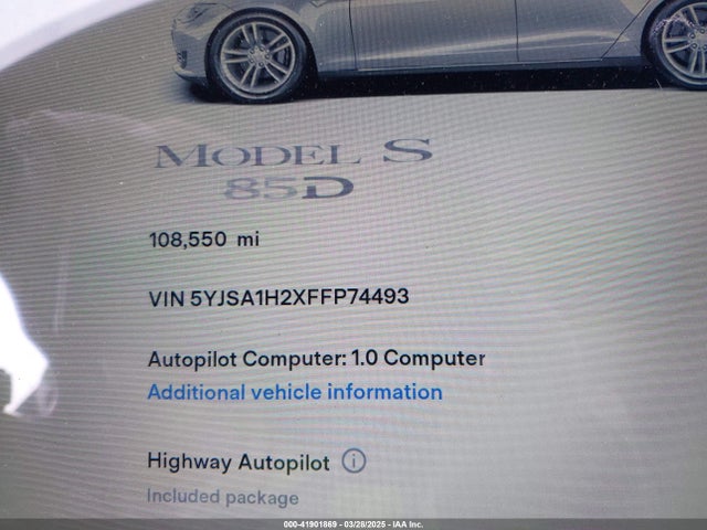 2015 TESLA MODEL S 5YJSA1H2XFFP74493 Photo 6