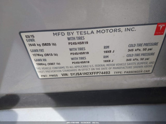2015 TESLA MODEL S 5YJSA1H2XFFP74493 Photo 8