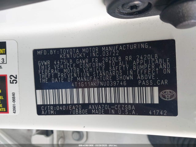 4T1G11AK7NU039746 Toyota CAMRY SE