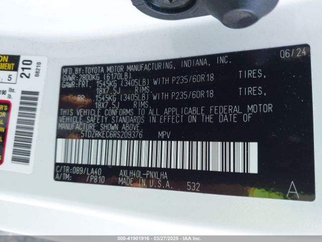 5TDZRKEC6RS209376 Toyota Sienna Limited