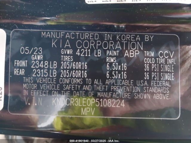 KNDCR3LE0P5108224 KIA NIRO EX