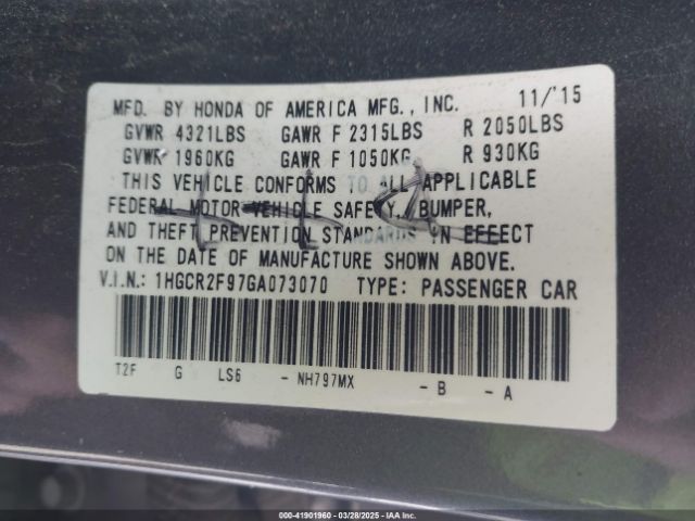 1HGCR2F97GA073070 Honda Accord Ex-l
