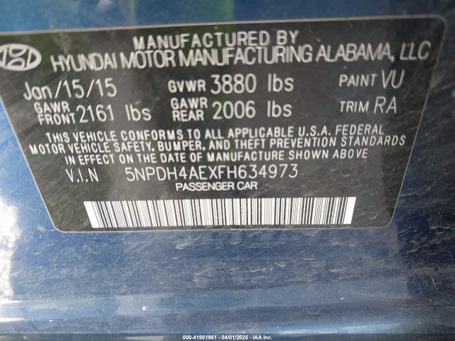 5NPDH4AEXFH634973 Hyundai ELANTRA SE