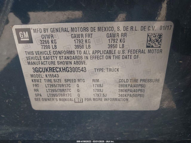 3GCUKRECXHG300543 Chevrolet Silverado 1500 1lt