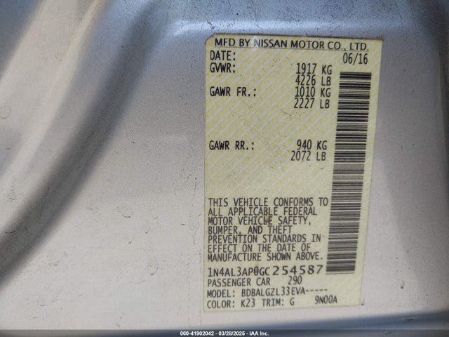 1N4AL3AP0GC254587 Nissan Altima 2.5 S