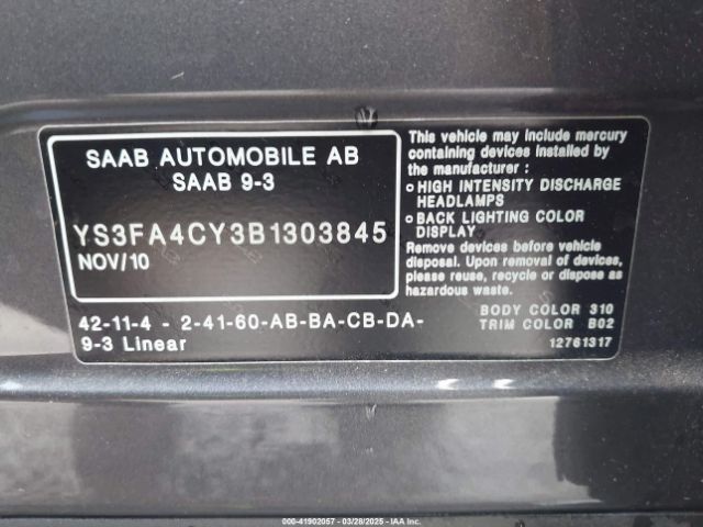 2011 SAAB 9-3 YS3FA4CY3B1303845 Photo 8