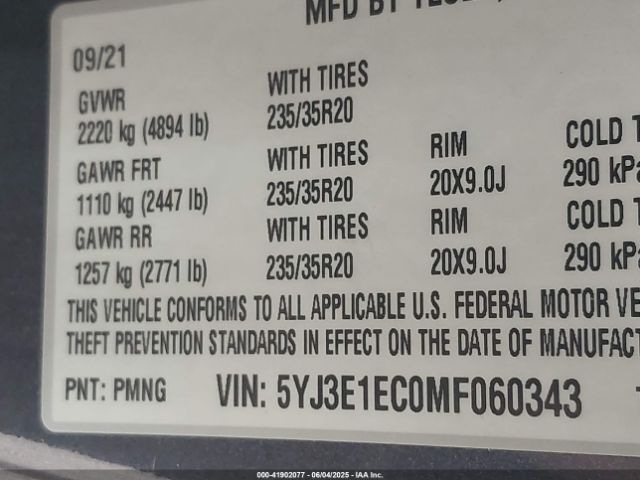 5YJ3E1EC0MF060343 Tesla Model 3 Performance Dual Motor All-wheel Drive