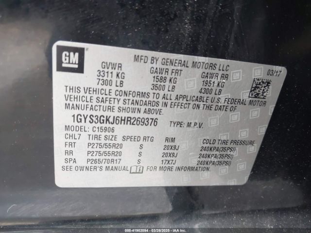 1GYS3GKJ6HR269376 Cadillac Escalade Esv Standard