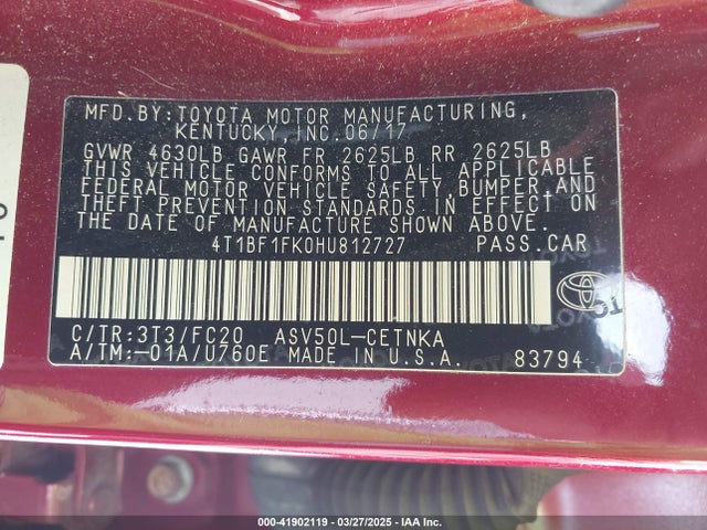 4T1BF1FK0HU812727 Toyota CAMRY LE