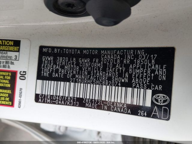 2T1BURHE5HC882074 Toyota COROLLA LE