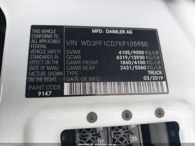 WD3PF1CD7KP105950 Mercedes-Benz Sprinter 2500 High Roof V6