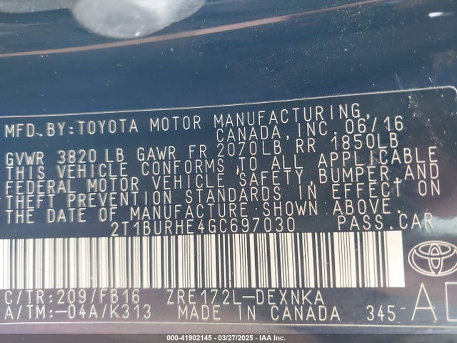 Toyota COROLLA LE 2016 2T1BURHE4GC697030 Image 9