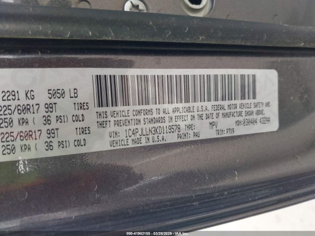 1C4PJLLN3KD119578 Jeep Cherokee Latitude Plus Fwd