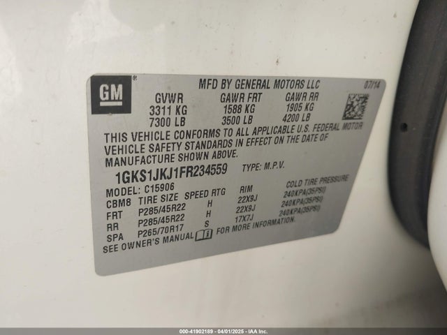 1GKS1JKJ1FR234559 GMC Yukon Xl 1500 Denali