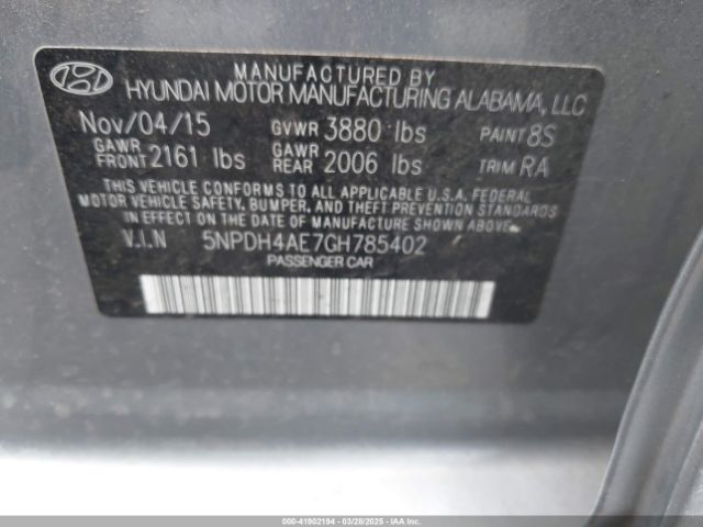 5NPDH4AE7GH785402 Hyundai ELANTRA SE