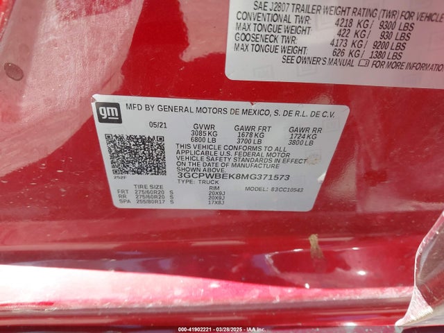 3GCPWBEK8MG371573 Chevrolet l3b - sidi, vvt, alum