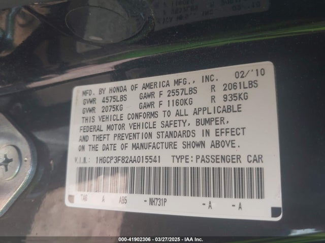 Aukcja sprzedaży 2010 Honda Accord 3.5 Ex-l, vin: 1HGCP3F82AA015541, numer aukcji: 41902306