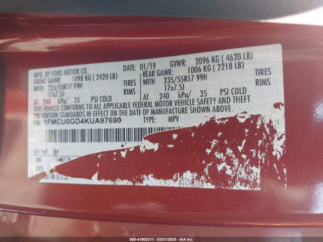 1FMCU0GD4KUA97690 Ford ESCAPE SE