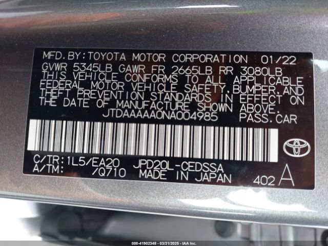 JTDAAAAA0NA004985 Toyota Mirai Xle